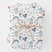 Schattigee Waterverf Kerstmis Sneeuwman Gnome Uil Inpakpapier Vel (In situ)