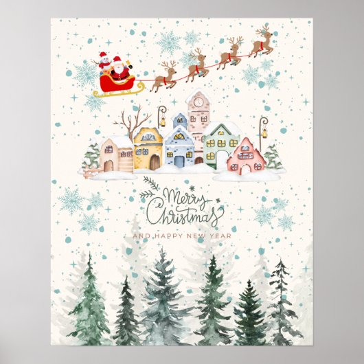 Schattigee Waterverf Kerstmiskwekerij Decor Poster (Voorkant)