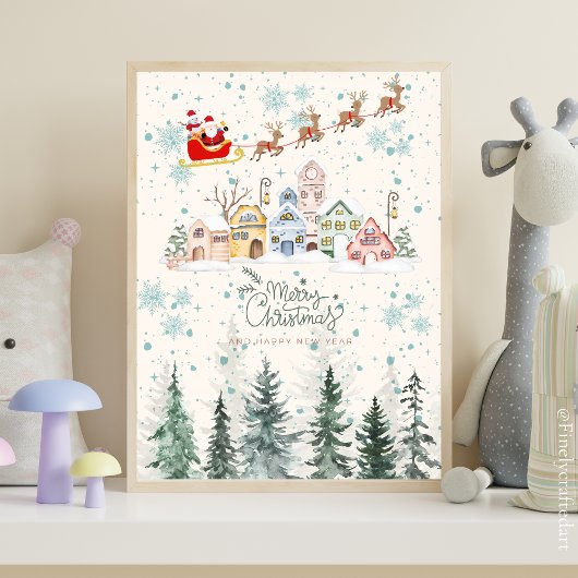 Schattigee Waterverf Kerstmiskwekerij Decor Poster