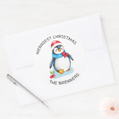 Schattigee Waterverf kerstpinguïn gepersonaliseerd Ronde Sticker (Envelop)