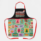 Schattigee waterverf kerststempels Zwart Groen Ret Schort (Voorkant)