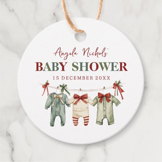 Schattigee Waterverf kerstvakantie Baby shower Bedankjes Labels (Voorkant)