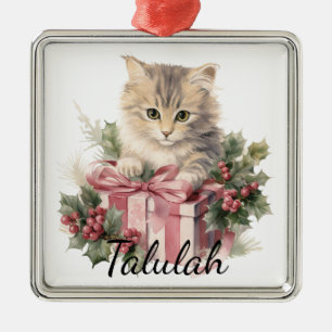 SCHATTIGEE WATERVERF KERSTVAKANTIE TABBY CAT METALEN ORNAMENT