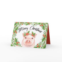 Schattigee Waterverf Kerstvarken en bessen