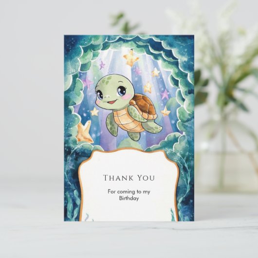 Schattigee Waterverf Kinderschildpad Verjaardag Bedankkaart (Staand voorkant)