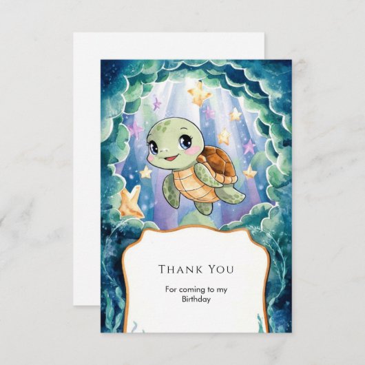 Schattigee Waterverf Kinderschildpad Verjaardag Bedankkaart (Voorkant / Achterkant)