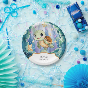 Schattigee Waterverf Kinderschildpad Verjaardag Papieren Bordje