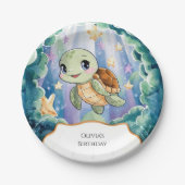 Schattigee Waterverf Kinderschildpad Verjaardag Papieren Bordje (Voorkant)