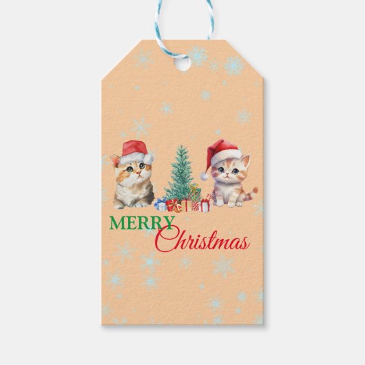 Schattigee Waterverf kitten cat kerstfeest C Cadeaulabel (Voorkant)