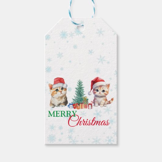 Schattigee Waterverf kitten cat kerstfeest C Cadeaulabel (Voorkant)