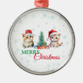 Schattigee Waterverf kitten cat kerstfeest C Metalen Ornament (Voorkant)