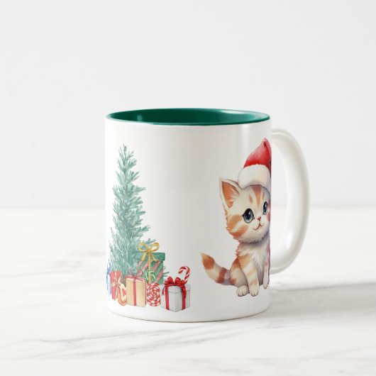 Schattigee Waterverf kitten cat kerstfeest C Tweekleurige Koffiemok (Voorkant rechts)