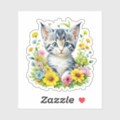 Schattigee Waterverf Kitten in Flowers Sticker (Vel)