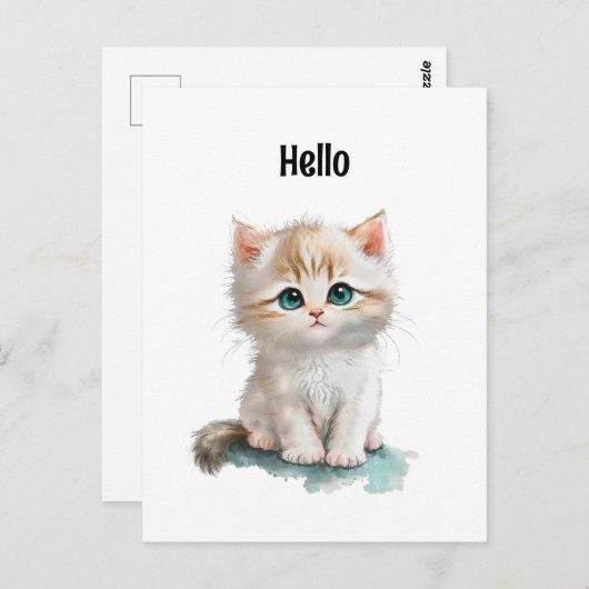 Schattigee Waterverf kitten met blauwe ogen Briefkaart (Voorkant / Achterkant)