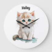 Schattigee Waterverf kitten met blauwe ogen Grote Klok (Voorkant)