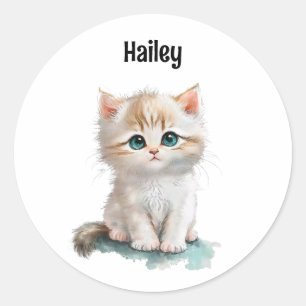 Schattigee Waterverf kitten met blauwe ogen Ronde Sticker