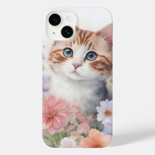 Schattigee Waterverf Kitten met Floral Case-Mate iPhone Case (Achterkant)
