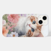 Schattigee Waterverf Kitten met Floral Case-Mate iPhone Case (Achterkant (horizontaal))