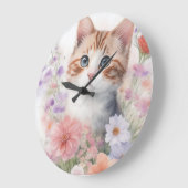 Schattigee Waterverf Kitten met Floral Grote Klok (Hoek)