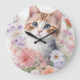 Schattigee Waterverf Kitten met Floral Grote Klok