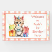 Schattigee Waterverf kitten thema verjaardag Spandoek (Horizontaal)