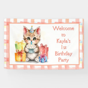 Schattigee Waterverf kitten thema verjaardag Spandoek