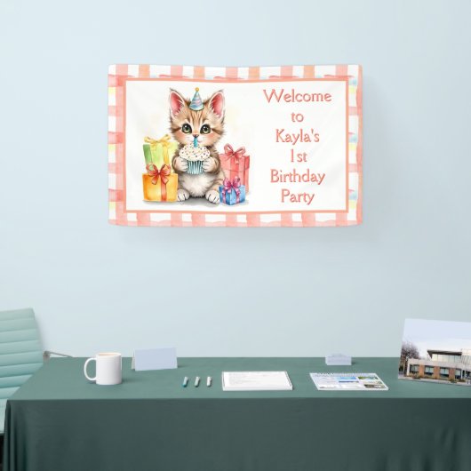 Schattigee Waterverf kitten thema verjaardag Spandoek (Beurs)