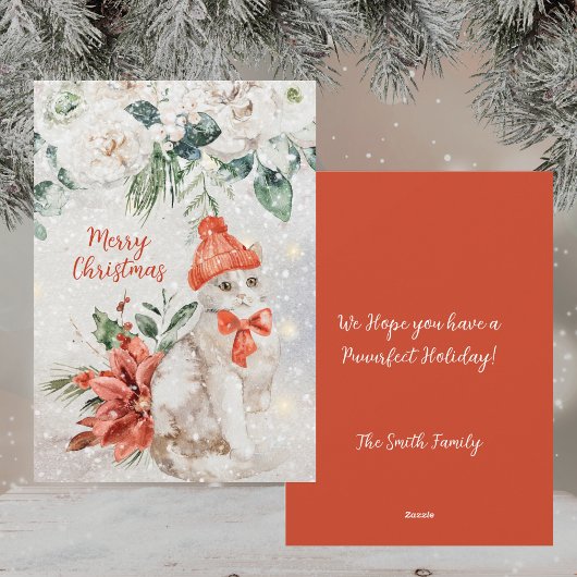 Schattigee Waterverf Kitten Vrolijk Kerstfeest Feestdagenkaart