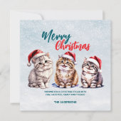 Schattigee waterverf kitty cat Santa Merry Christm Bedankkaart (Voorkant)