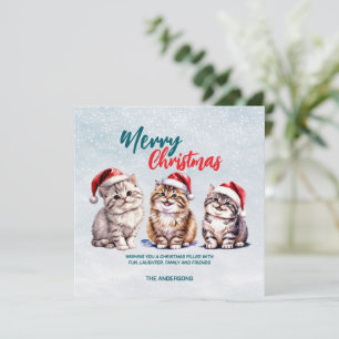 Schattigee waterverf kitty cat Santa Merry Christm Bedankkaart