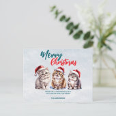Schattigee waterverf kitty cat Santa Merry Christm Feestdagenkaart (Staand voorkant)
