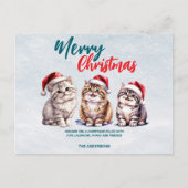 Schattigee waterverf kitty cat Santa Merry Christm Feestdagenkaart (Voorkant)