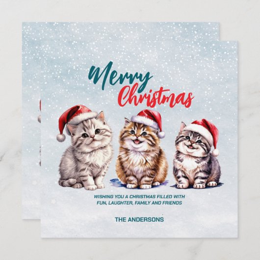 Schattigee waterverf kitty cat Santa Merry Christm Feestdagenkaart (Voorkant / Achterkant)