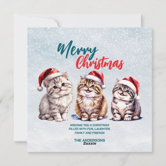 Schattigee waterverf kitty cat Santa Merry Christm Feestdagenkaart (Achterkant)
