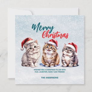 Schattigee waterverf kitty cat Santa Merry Christm Feestdagenkaart
