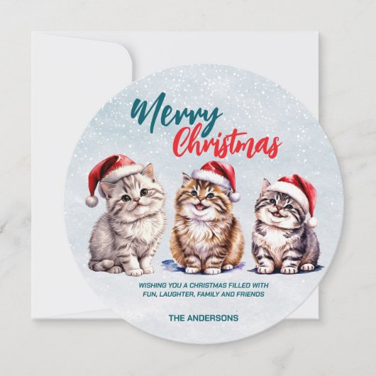 Schattigee waterverf kitty cat Santa Merry Christm Feestdagenkaart (Voorkant)