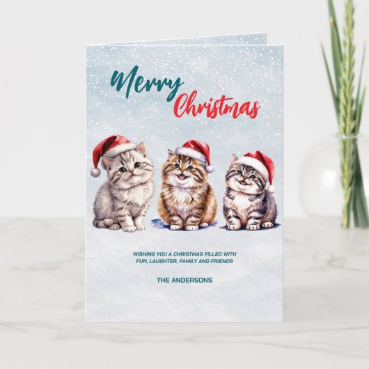 Schattigee waterverf kitty cat Santa Merry Christm Kaart (Voorkant)