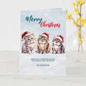 Schattigee waterverf kitty cat Santa Merry Christm Kaart (Gele Bloem)