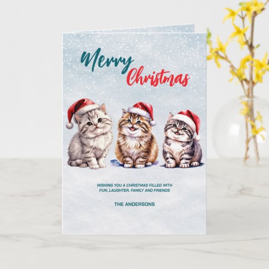 Schattigee waterverf kitty cat Santa Merry Christm Kaart (Gele Bloem)