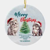 Schattigee waterverf kitty cat Santa Merry Christm Keramisch Ornament (Voorkant)