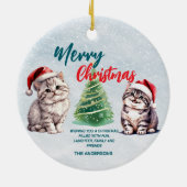 Schattigee waterverf kitty cat Santa Merry Christm Keramisch Ornament (Achterkant)