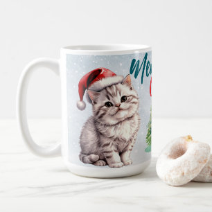 Schattigee waterverf kitty cat Santa Merry Christm Koffiemok
