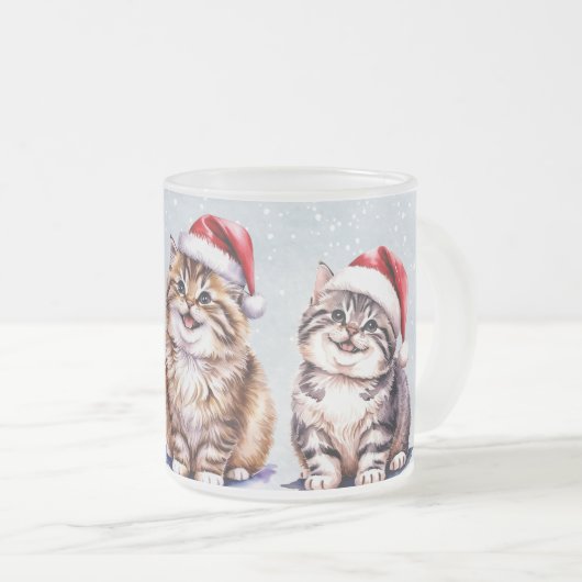 Schattigee waterverf kitty cat Santa Merry Christm Matglas Koffiemok (Voorkant rechts)
