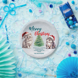 Schattigee waterverf kitty cat Santa Merry Christm Papieren Bordje