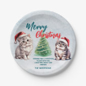 Schattigee waterverf kitty cat Santa Merry Christm Papieren Bordje (Voorkant)