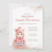 Schattigee Waterverf Kitty Cat Winter Coat Baby sh Kaart (Voorkant)