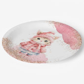 Schattigee Waterverf Kitty Cat Winter Coat Party Papieren Bordje (Gekanteld)