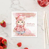 Schattigee Waterverf Kitty Cat Winter Coat Party Servet (Insitu)