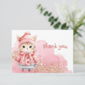 Schattigee Waterverf Kitty Cat Winterjas Bedankkaart (Staand voorkant)