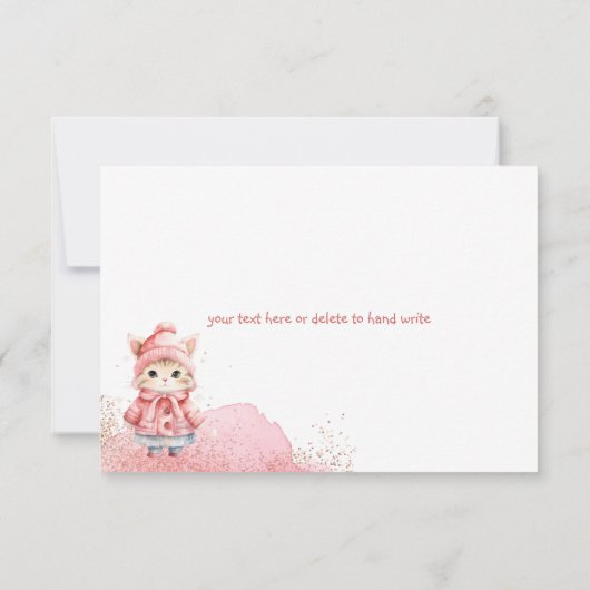Schattigee Waterverf Kitty Cat Winterjas Bedankkaart (Achterkant)